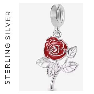 🌟 S925 Sterling Silver Red Rose Charm
